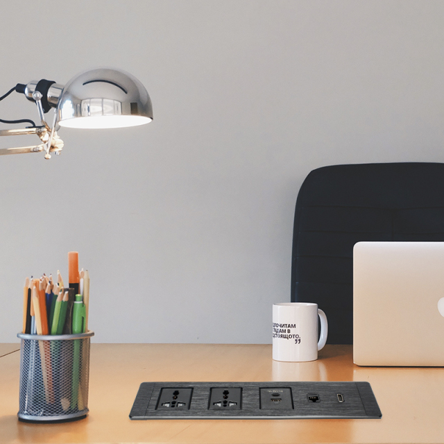Factory wholesale Built-in socket rectangle black alloy multi table sockets USB RJ45 for office
