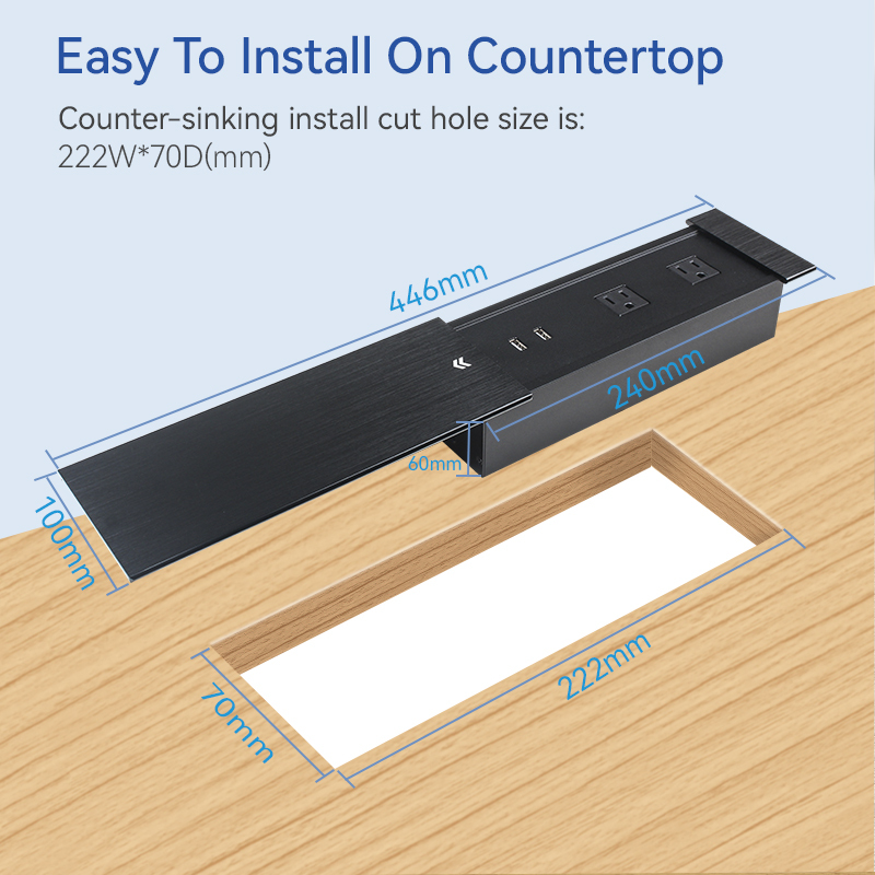 Tabletop Power Outlet Socket With Sliding Cover With 15w Wireless Charger Slide Desktop Socket