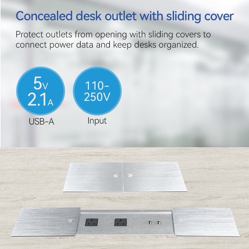 Tabletop Power Outlet Socket with sliding cover with wireless charger US UK AU EU FR outlet available