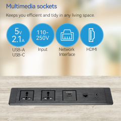 Factory wholesale Built-in socket rectangle black alloy multi table sockets USB RJ45 for office