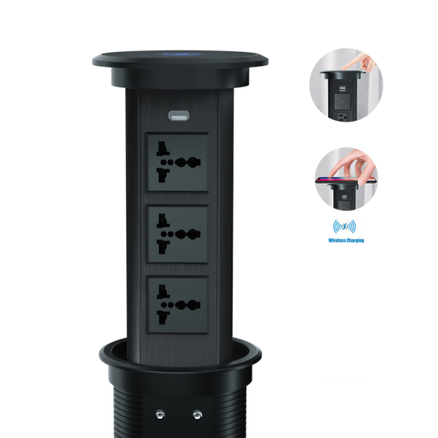 Auto lift multi power socket pop up wireless socket desktop sockets 3 universal Plugs 1 USB A