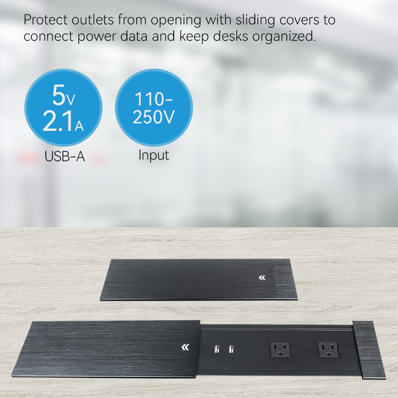 Tabletop Power Outlet Socket With Sliding Cover With 15w Wireless Charger Slide Desktop Socket