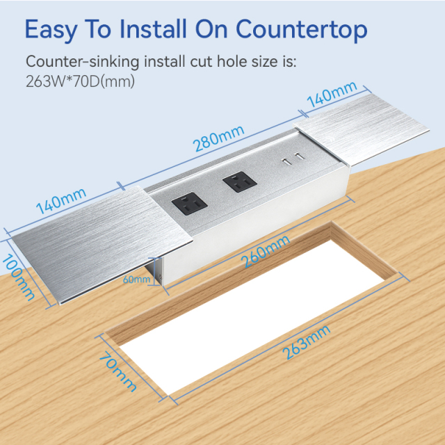 Tabletop Power Outlet Socket with sliding cover with wireless charger US UK AU EU FR outlet available