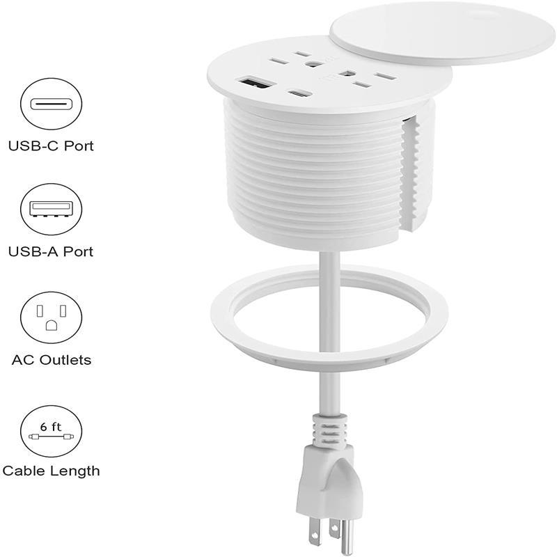 White desktop US Power grommet PD 20 W TR protection Power grommet USB socket USBC socket