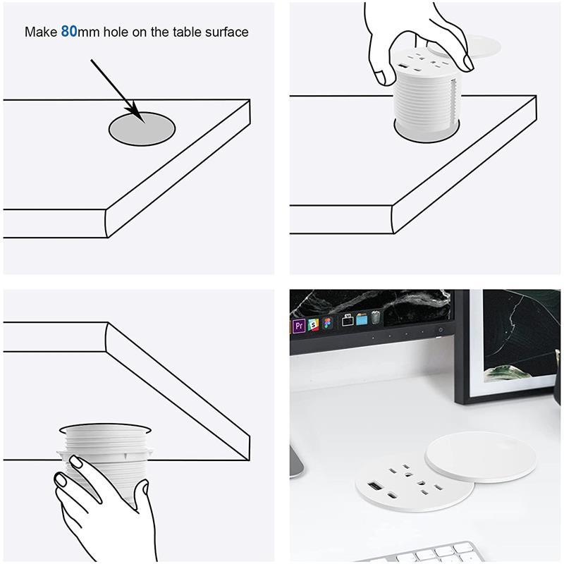 White desktop US Power grommet PD 20 W TR protection Power grommet USB socket USBC socket