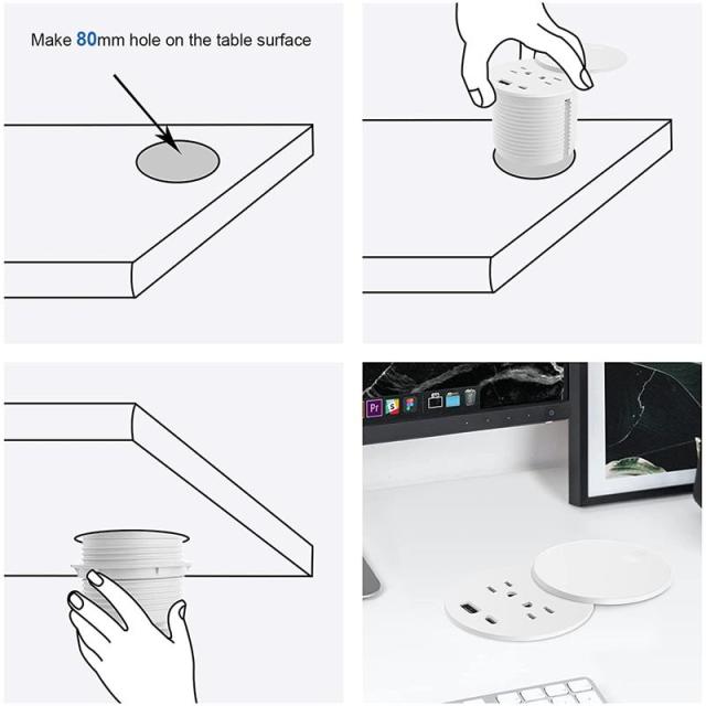 White desktop US Power grommet PD 20 W TR protection Power grommet USB socket USBC socket