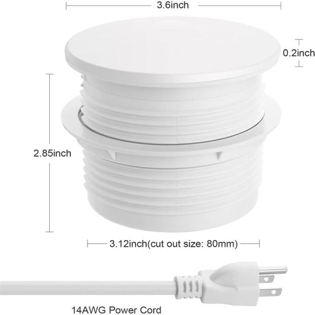 White desktop US Power grommet PD 20 W TR protection Power grommet USB socket USBC socket