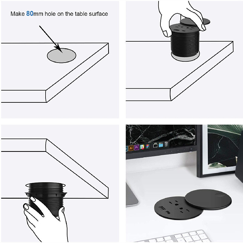 Black Desk grommet US Power grommet with TR protection,Power grommet USB socket,USBC socket