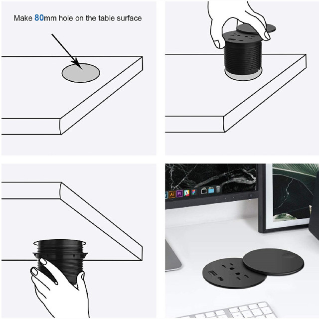 Black Desk grommet US Power grommet with TR protection,Power grommet USB socket,USBC socket