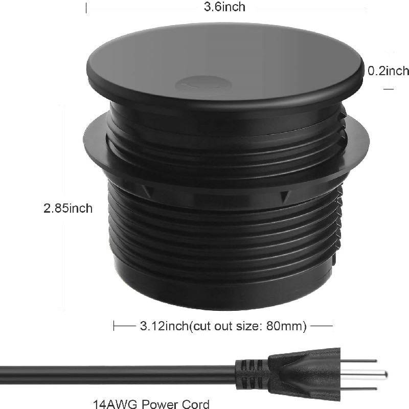 Black Desk grommet US Power grommet with TR protection,Power grommet USB socket,USBC socket