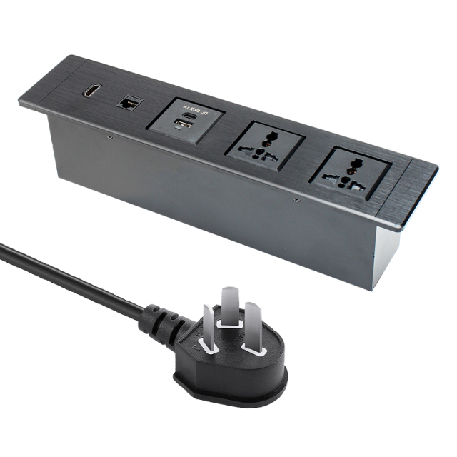 Factory wholesale Built-in socket rectangle black alloy multi table sockets USB RJ45 for office