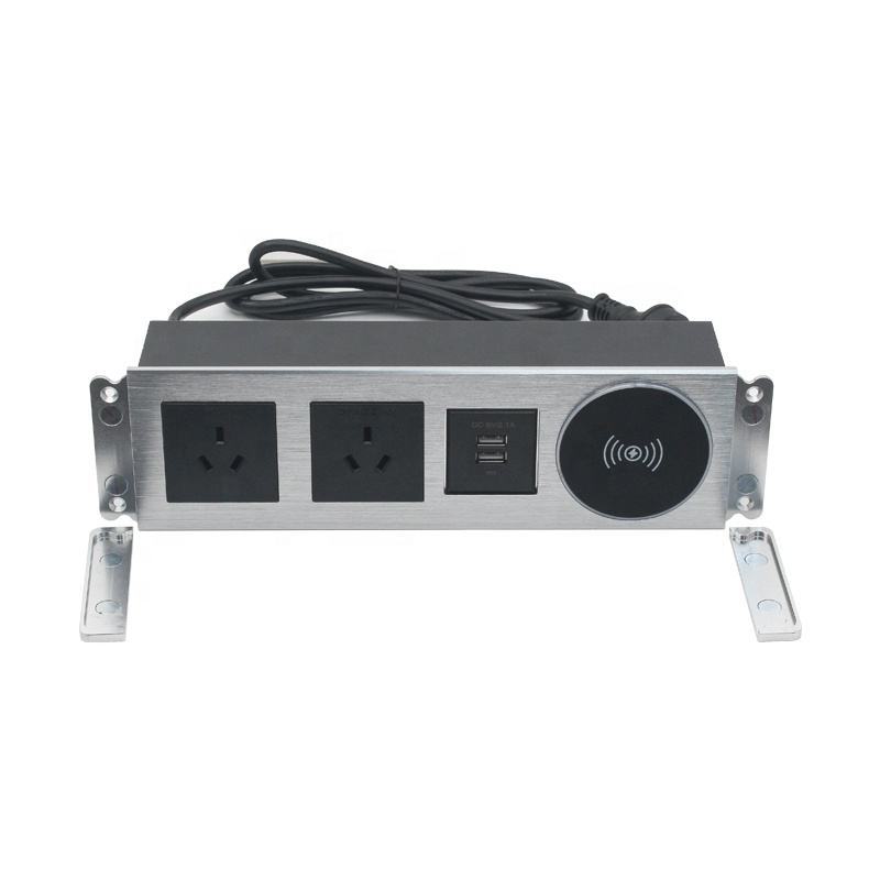 Desk-in Recessed Australian Power Socket with 2 outlets 2 USBA charging QI wireless charging Multifunctional Power sockets with wireless charging for furnitures
