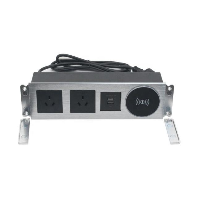 Desk-in Recessed Australian Power Socket with 2 outlets 2 USBA charging QI wireless charging Multifunctional Power sockets with wireless charging for furnitures