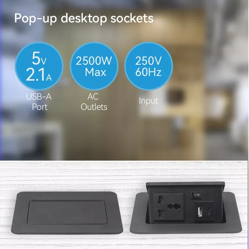 Universal Furniture Recessed Box Package Socket Set UK US AU Recessed Desk Electric Switch And Socket Desktop Usb Power Socket