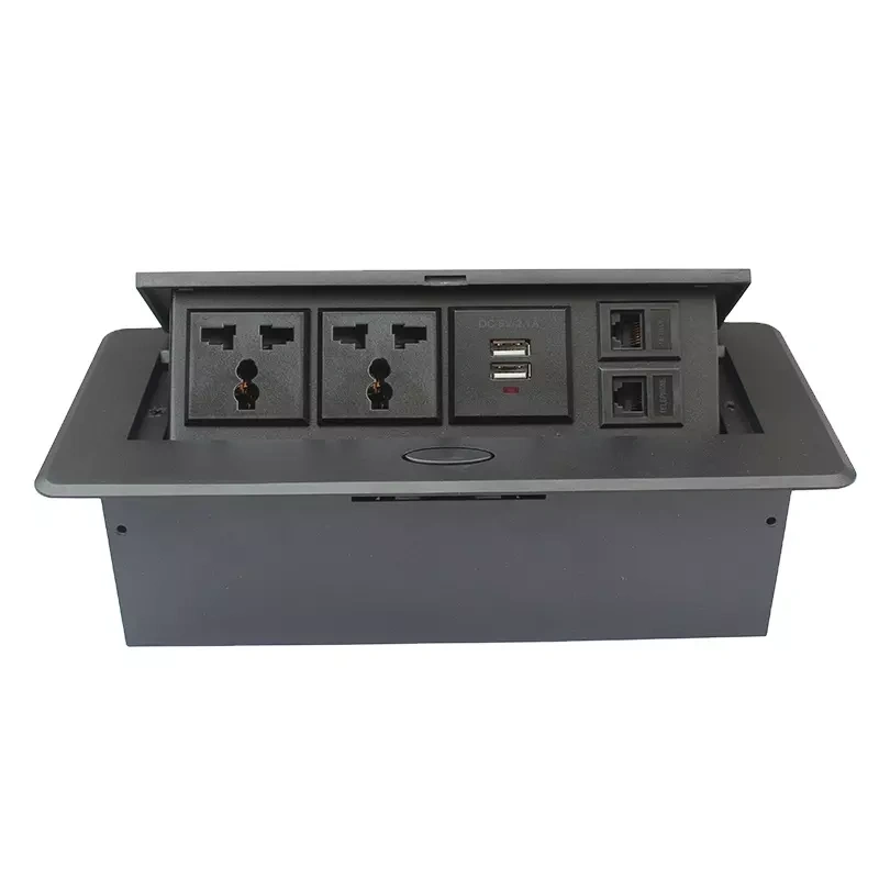 Pop Up Desktop Socket with 2 universal Ac and 2 Rj45 1dual usb charger