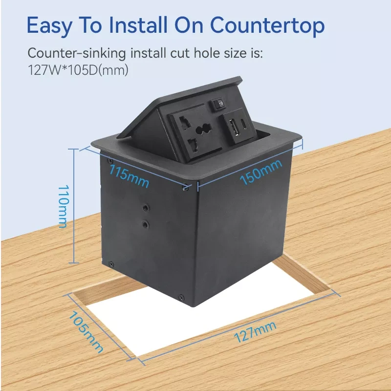 Universal Furniture Recessed Box Package Socket Set UK US AU Recessed Desk Electric Switch And Socket Desktop Usb Power Socket
