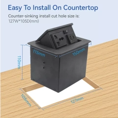 Universal Furniture Recessed Box Package Socket Set UK US AU Recessed Desk Electric Switch And Socket Desktop Usb Power Socket