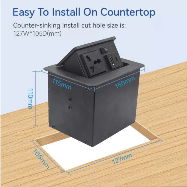 Universal Furniture Recessed Box Package Socket Set UK US AU Recessed Desk Electric Switch And Socket Desktop Usb Power Socket