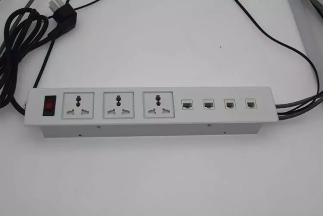 Office furniture flip up tabletop power outlets for meeting room table power strip