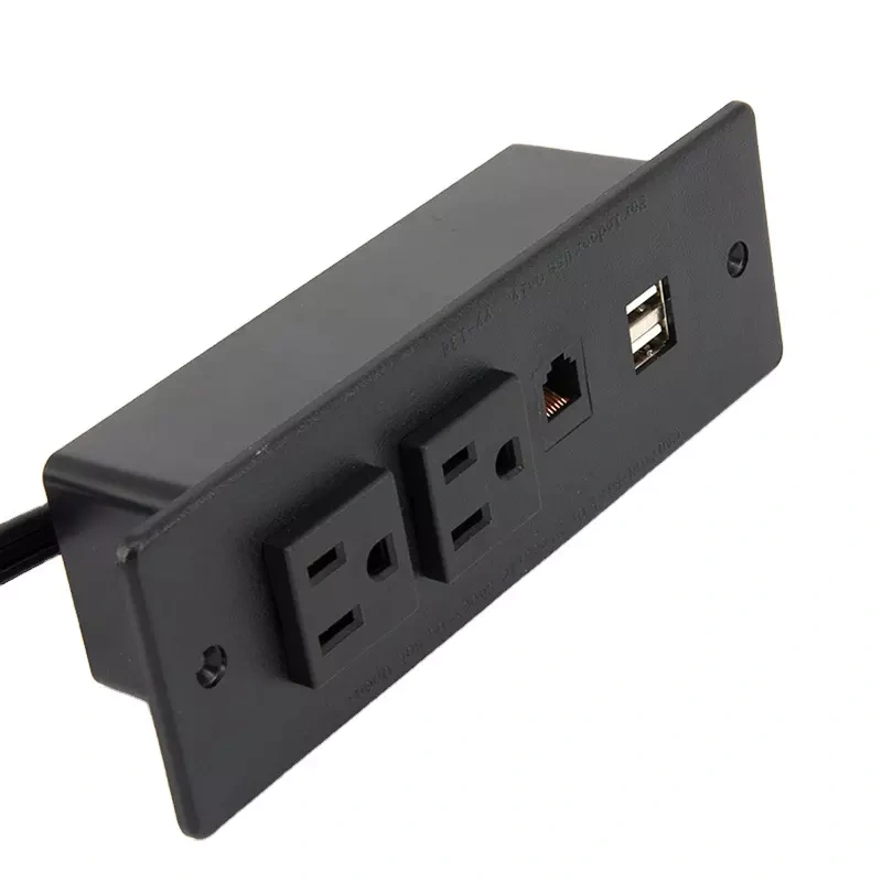 Desktop Power Grommet Recessed Surge Protector Power Strip Socket USB Charging Ports with Extension Power Cord Flat Plug Socket