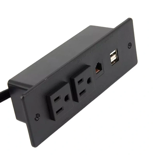 Desktop Power Grommet Recessed Surge Protector Power Strip Socket USB Charging Ports with Extension Power Cord Flat Plug Socket