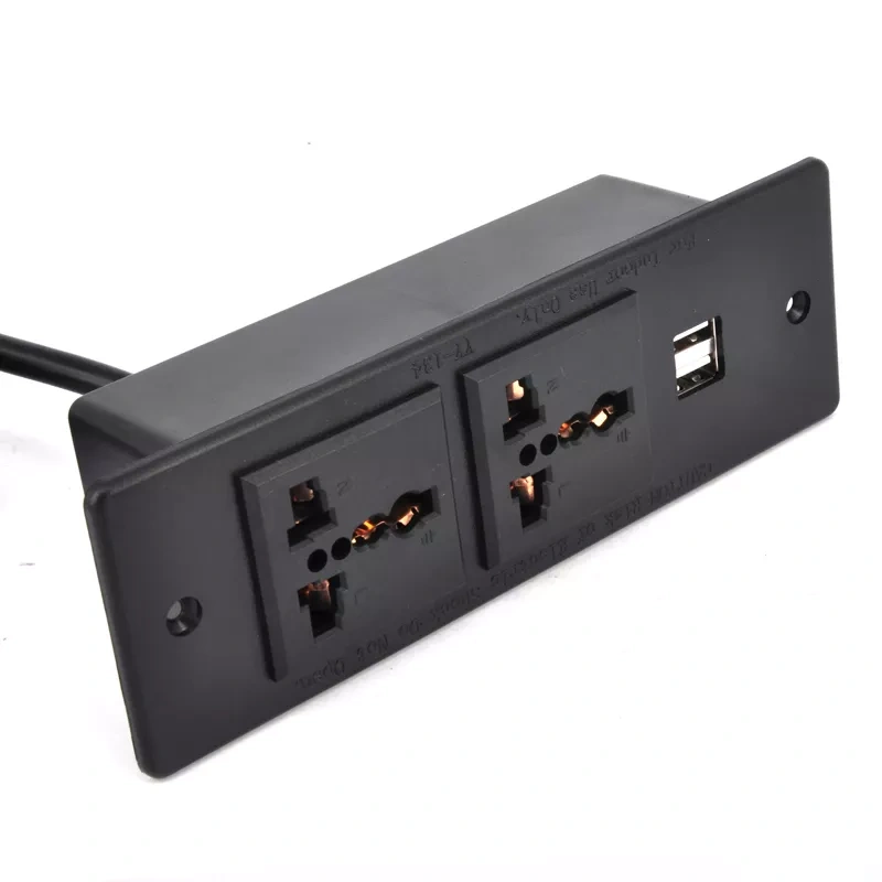 Universal Conference Recessed Power Strip Socket with USB Ports,Table Power Strip,Desktop Charging Station with 2-Outlets and 2 USB Ports