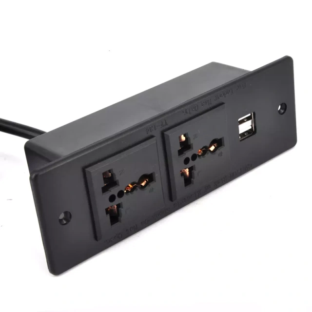 Universal Conference Recessed Power Strip Socket with USB Ports,Table Power Strip,Desktop Charging Station with 2-Outlets and 2 USB Ports