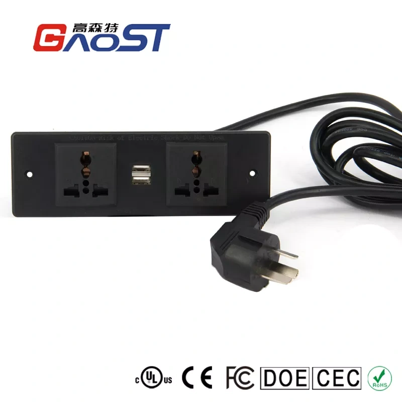 Best Selling Hidden Desk Power Strip Outlets 2 Ways Universal Outlet Sockets 2 USB Ports 5V 2.1A Overload Protector Outlet