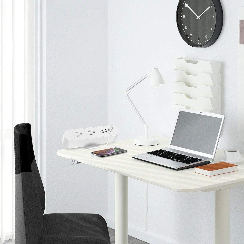 Desk Clamp Power Strip with 2 Outlets 3 USB charging 5V 2.4A,The Clamp Edge Mount Power Center,Aluminum Alloy Fireproof Desktop Power Socket,Desktop Charging Station