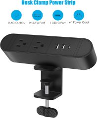 Desktop Clamp Power Strip with USB C,Aluminum Alloy Desk Clamp Power Strip with 2 Outlets,Desktop Edge Power Outlets,Surge Protector Desktop Power Strip with 6ft Cord