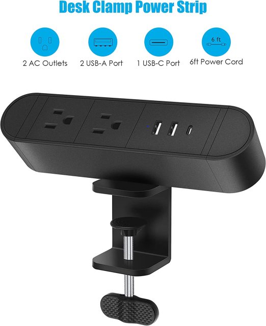 Desktop Clamp Power Strip with USB C,Aluminum Alloy Desk Clamp Power Strip with 2 Outlets,Desktop Edge Power Outlets,Surge Protector Desktop Power Strip with 6ft Cord