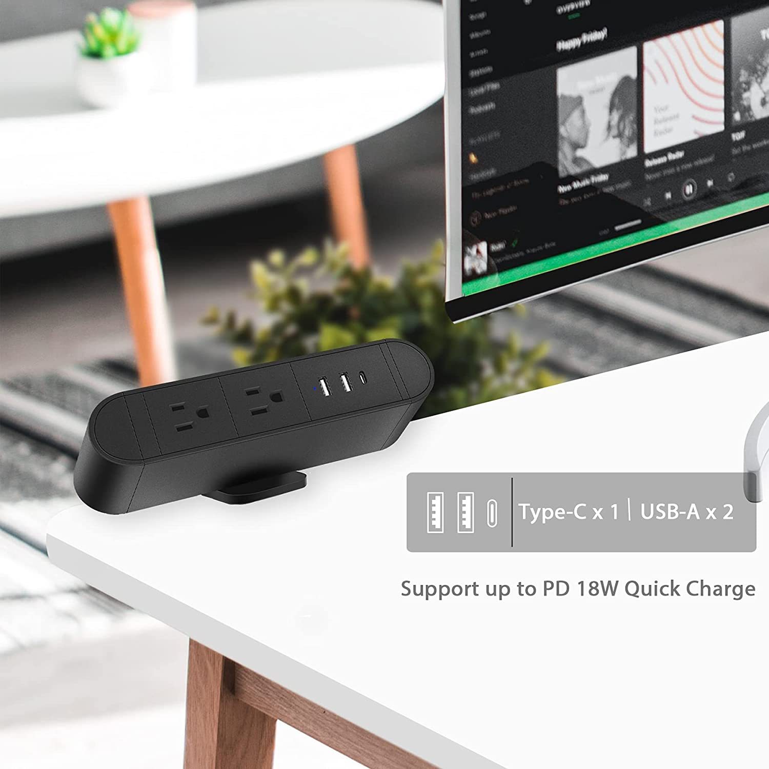Desktop Clamp Power Strip with USB C,Aluminum Alloy Desk Clamp Power Strip with 2 Outlets,Desktop Edge Power Outlets,Surge Protector Desktop Power Strip with 6ft Cord