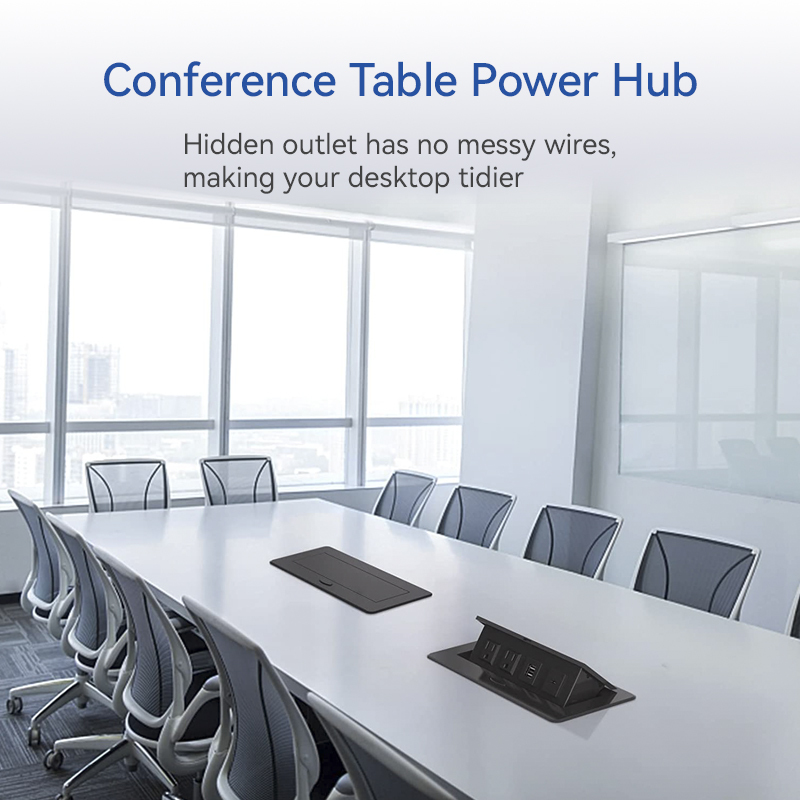 Pop-up power strip with USB C port Recessed power cord ring socket hub connection box Desktop conference room countertop pop-up