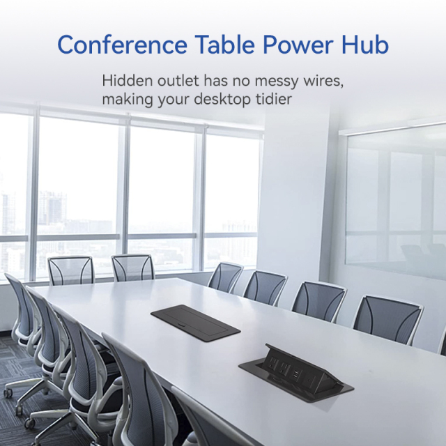 Pop-up power strip with USB C port Recessed power cord ring socket hub connection box Desktop conference room countertop pop-up