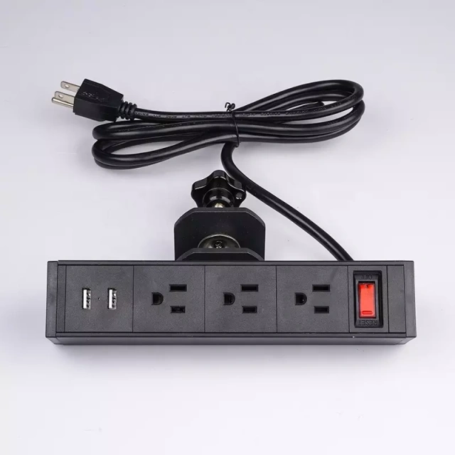 US Aluminum extension desk clip socket / power strip with usb power outlet