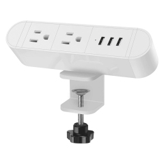 Desk Clamp Power Strip with 2 Outlets 3 USB charging 5V 2.4A,The Clamp Edge Mount Power Center,Aluminum Alloy Fireproof Desktop Power Socket,Desktop Charging Station