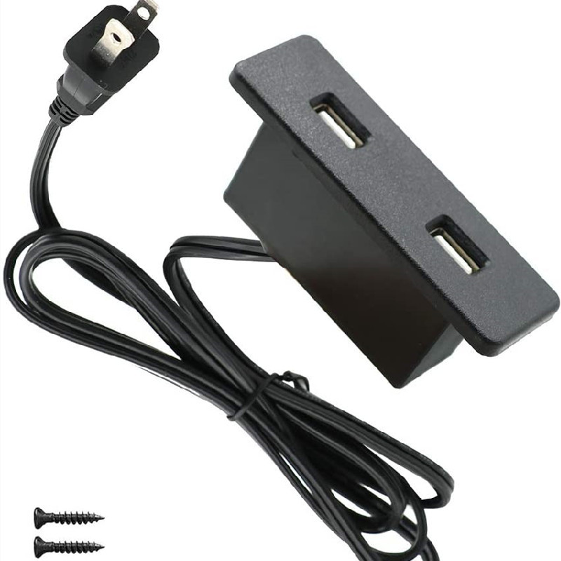 Powered USB Hub Socket Recessed USB Power Strip Outlet with Power Supply 2 USB Ports 2.1A Mounted into Bed Desk Table Sofa