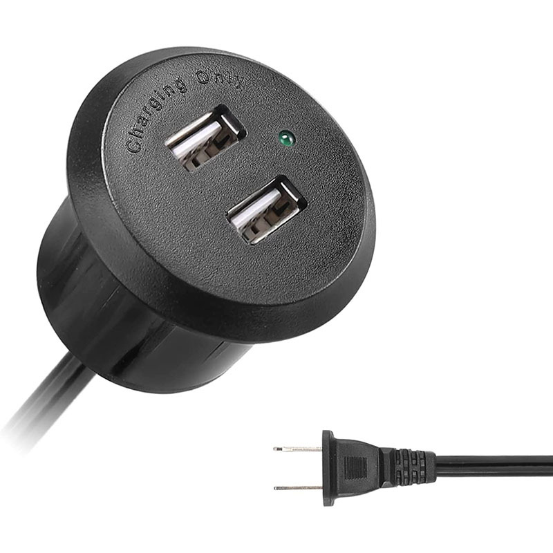 Tabletop USB Power Strip Recessed Mount Power Charging Center Desk USB Power Grommet Power Dock USB Hub Recessed USB Outlet Bulit in Desk Sofa 2 USB 2.1A