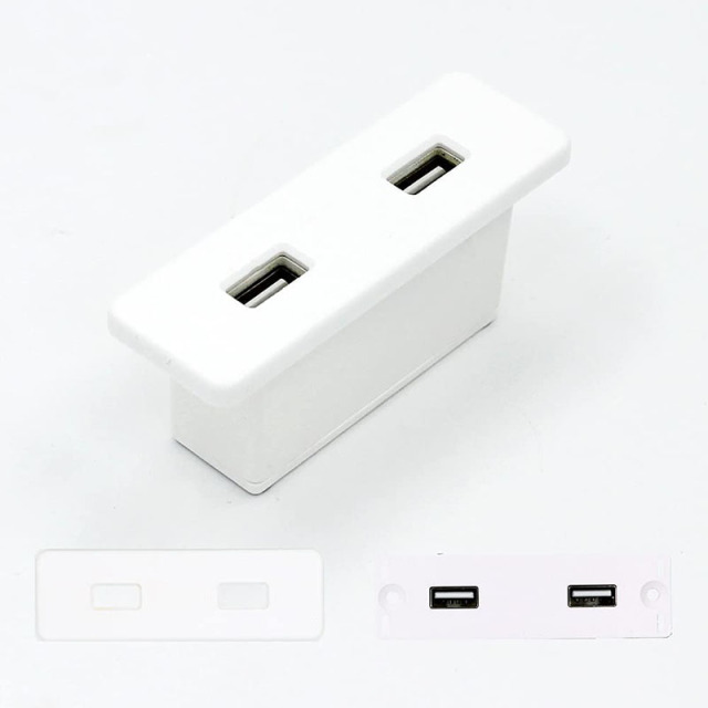 Powered USB Hub Socket Recessed USB Power Strip Outlet with Power Supply 2 USB Ports 2.1A Mounted into Bed Desk Table Sofa