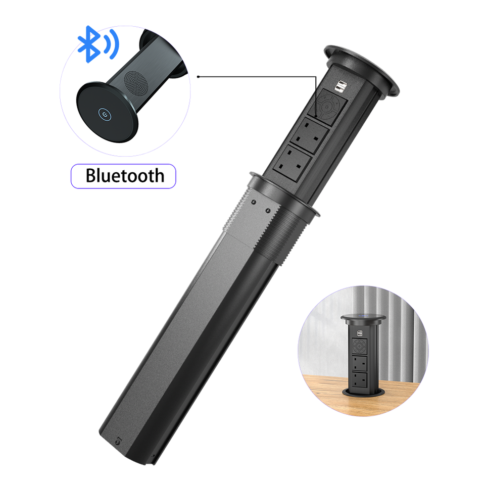 UK Kitchen POP Up Power Socket hidden countertop socket with 2 UK outlet bluetooth speaker wireless charging