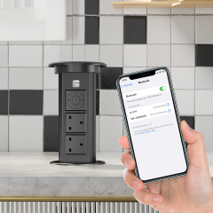 UK Kitchen POP Up Power Socket hidden countertop socket with 2 UK outlet bluetooth speaker wireless charging