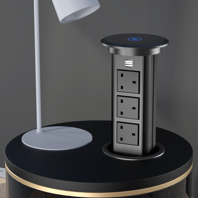 UK Smart lifting socket with led panel with wireless charging with USB Charger with loudspeaker