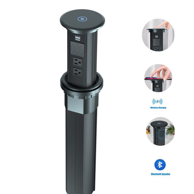 US Kitchen Lift Up Socket with 2 outlets 2 USBA charging Bluetooth Music playing QI charging