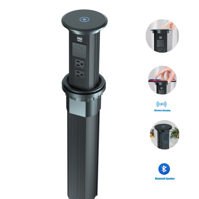 US Kitchen Lift Up Socket with 2 outlets 2 USBA charging Bluetooth Music playing QI charging