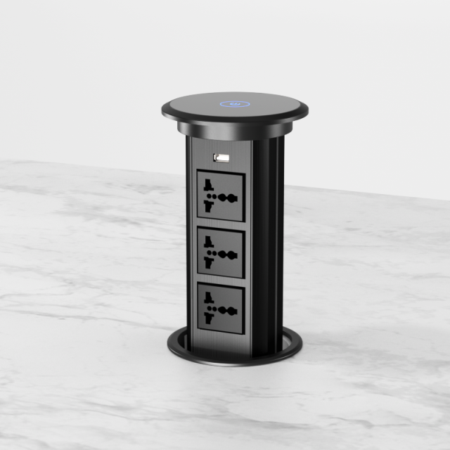 Auto lift multi power socket pop up wireless socket desktop sockets 3 universal Plugs 1 USB A