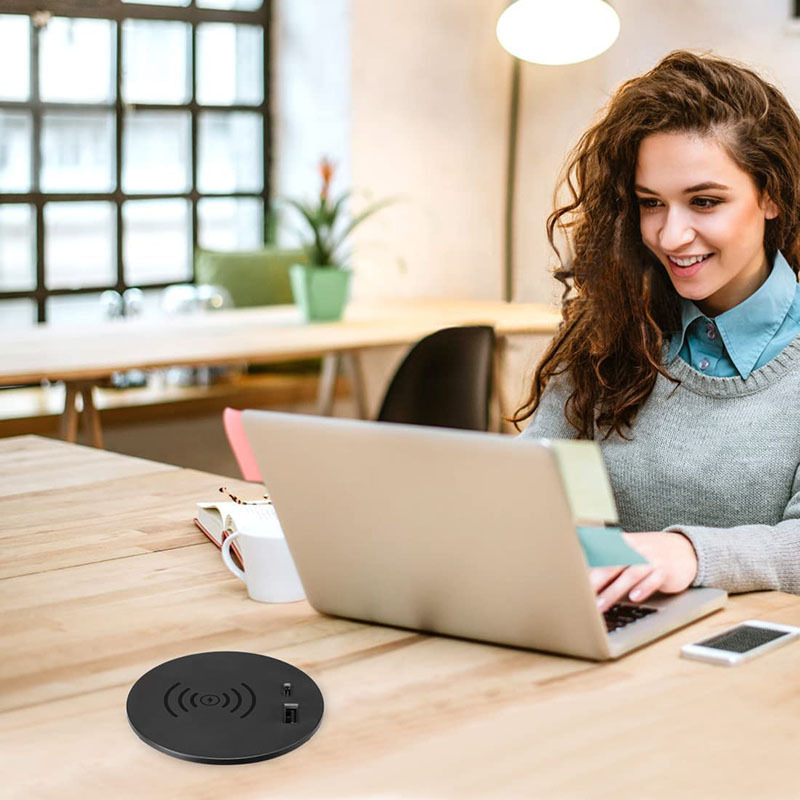 Desk Wireless Charger, Hidden Table Wireless Charging Station with USB C, 15W Desk USB Grommet Compatible with iPhone 13/13 Pro/iPhone 12 /Pro Max/SE/11/X/XS/XR/Samsung/QI Standard Phones, Black