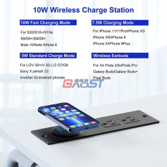Recessed Power Strip with USB Ports, Desk Outlet 10W Wireless Charging Station with 2 Outlet & 2 USB Ports, Furniture Outlet Power Strip for Sofa Table ,Cabinet, Drawer, 6.56FT Cord, UL Listed