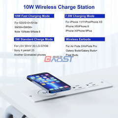 Recessed Power Strip with USB Ports, Desk Outlet 10W Wireless Charging Station with 2 Outlet & 2 USB Ports, Furniture Outlet Power Strip for Sofa Table ,Cabinet, Drawer, 6.56FT Cord, UL Listed