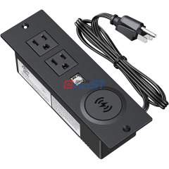 Recessed Power Strip with USB Ports, Desk Outlet 10W Wireless Charging Station with 2 Outlet & 2 USB Ports, Furniture Outlet Power Strip for Sofa Table ,Cabinet, Drawer, 6.56FT Cord, UL Listed