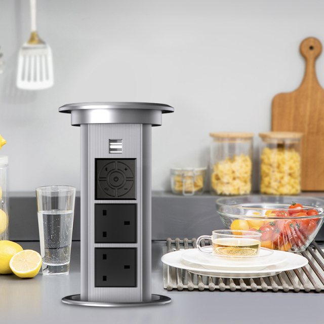 UK Motorized hidden table pop up outlet tower power socket with speaker
